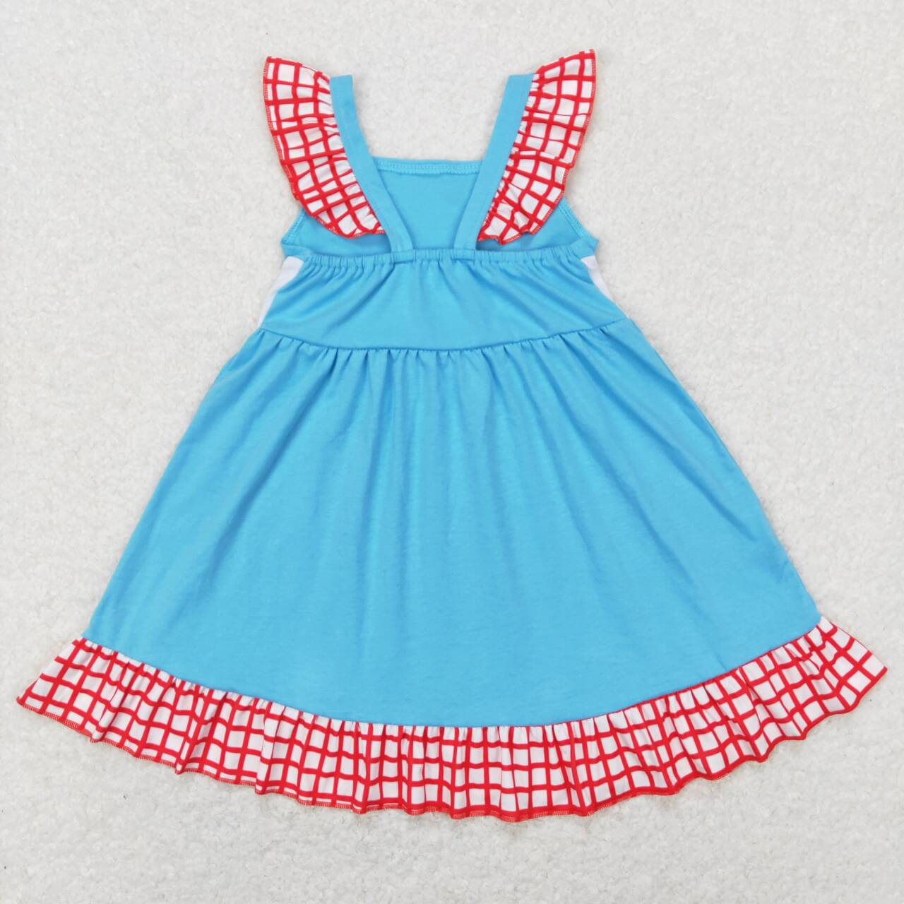 GSD0594 I LOVE MOM Embroidery Girls Blue Knee Length Dress