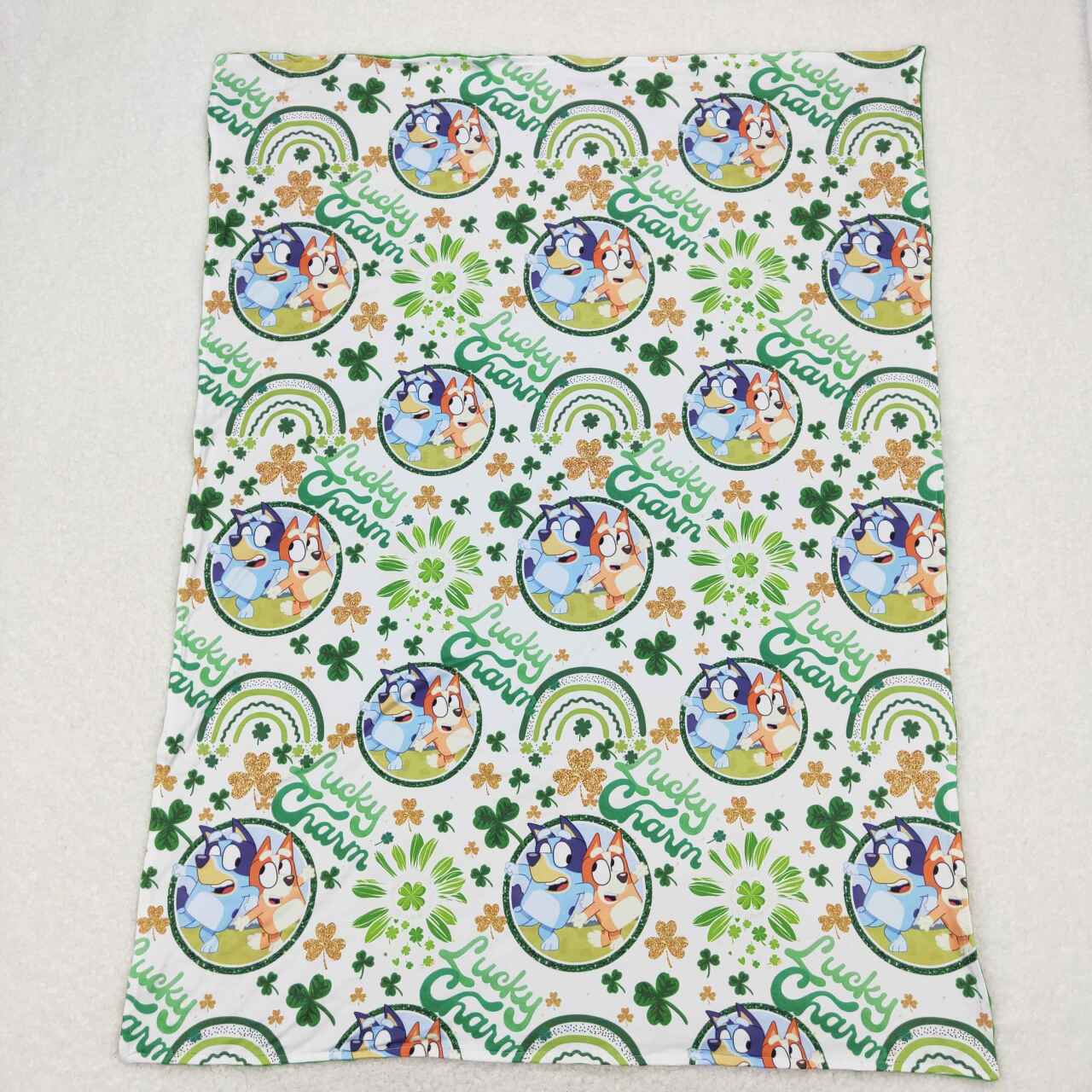 BL0105 Cartoon Dog Green Quatrefoil Print St. Patrick's Blanket