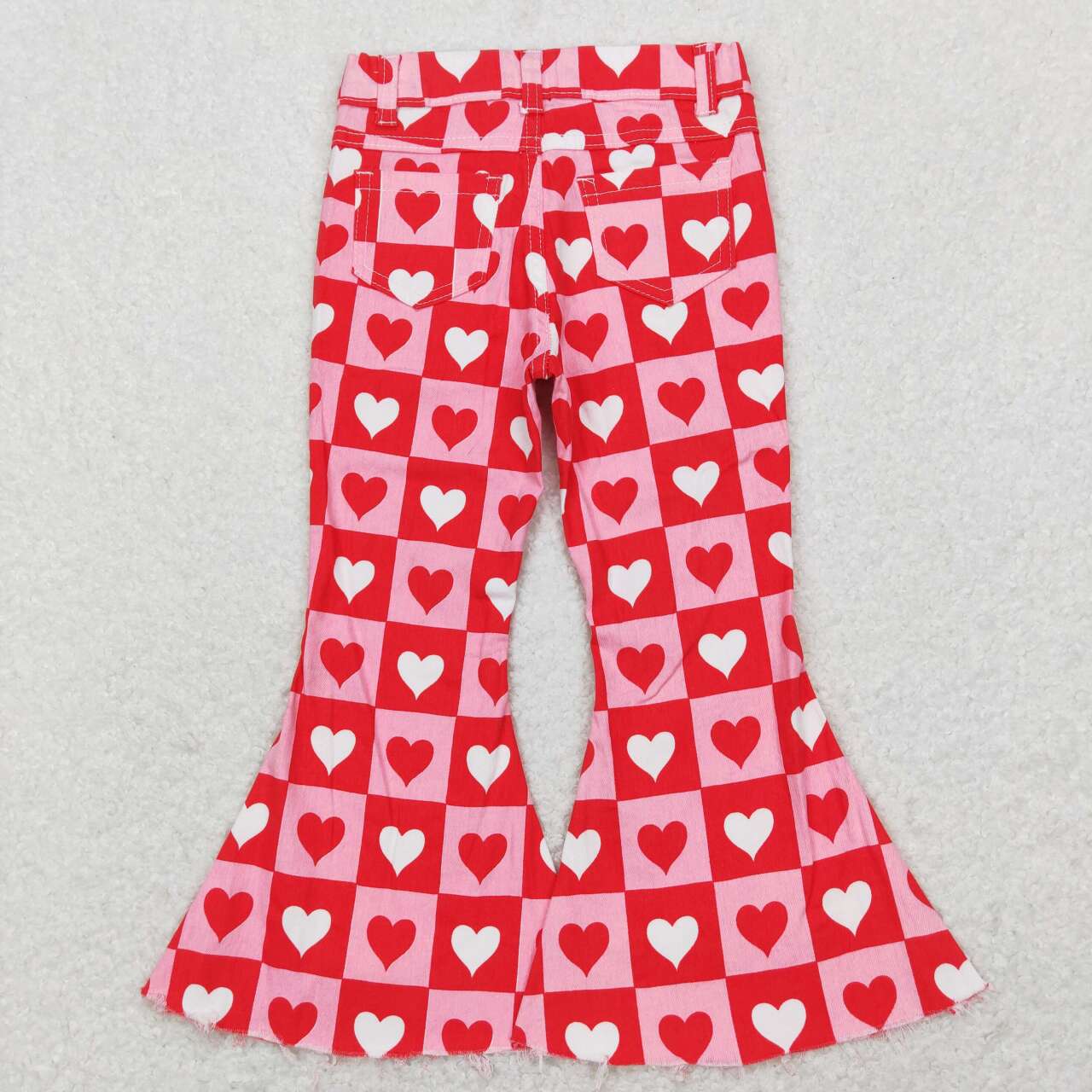 P0324 Pink Heart Denim Girls Bell Bottom Jeans Girls Valentine's Day Pants