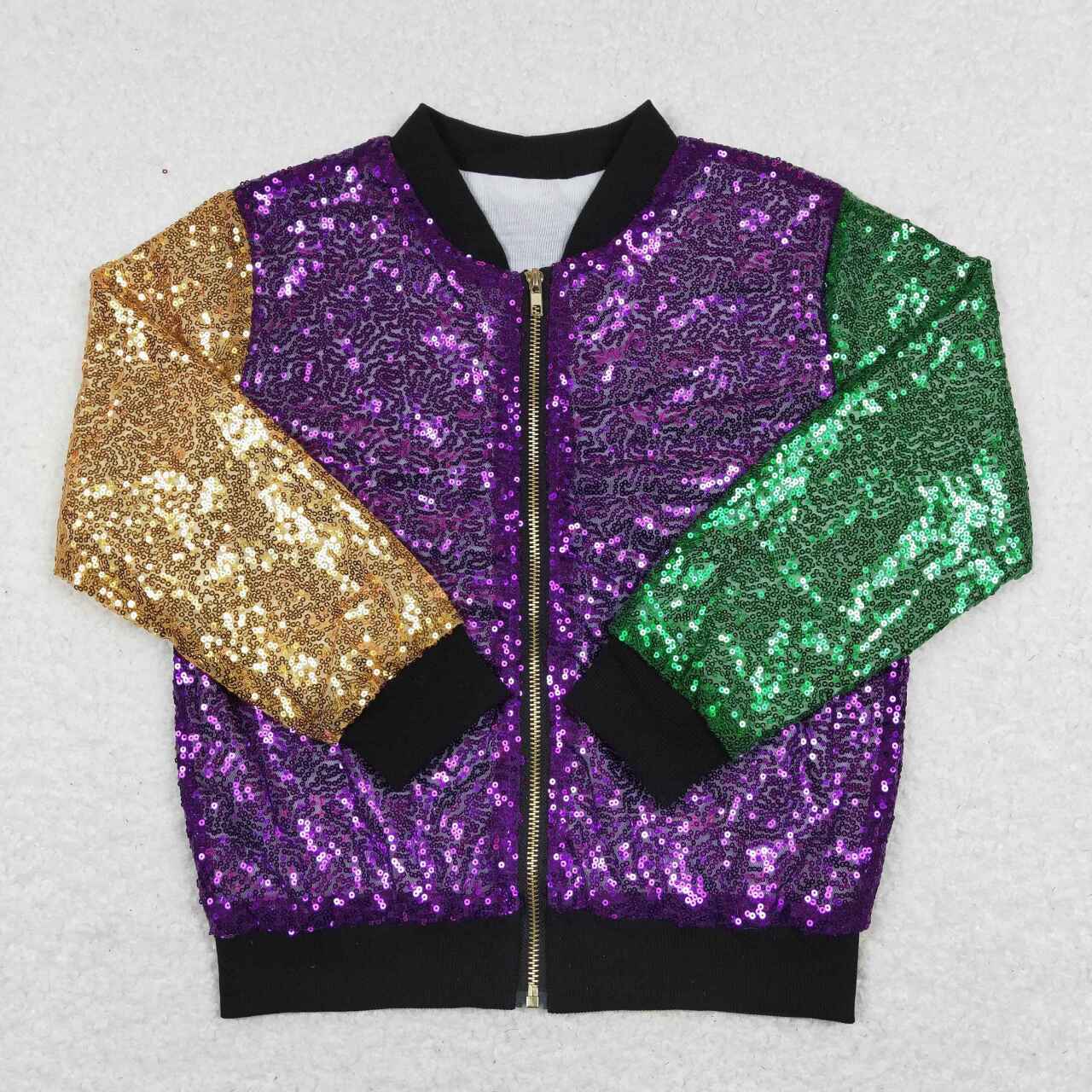 BT0451 Purple Yellow Green Zipper Sequin Jacket Top Kids Mardi Gras Clothes