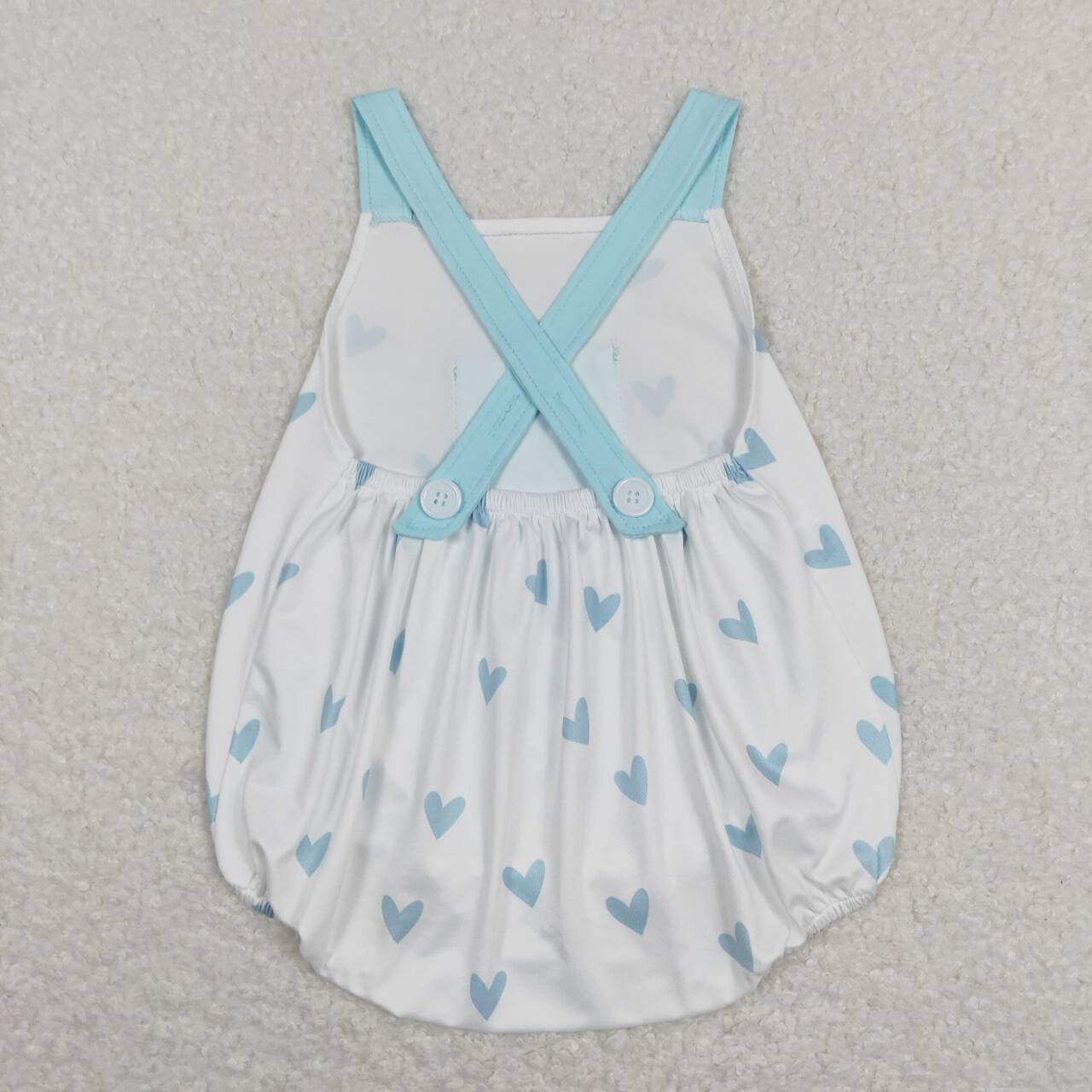 SR0732  Blue Heart Print Baby Boys Pocket Valentine's Romper