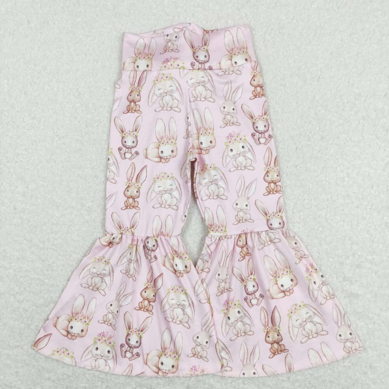 GSPO1345 Happy Easter Yellow Rainbow Bunny Embroidery Top Tail Bell Pants Girls Easter Clothes Set