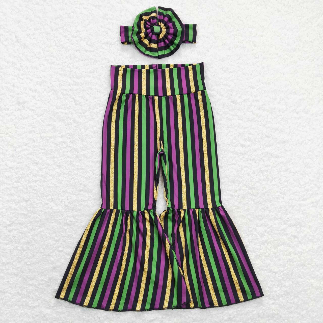 P0405 Stripes Print Girls Mardi Gras Bell Bottom Pants