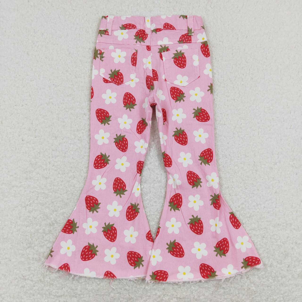 P0396 Strawberry Flowers Denim Bell Bottom Jeans Girls Pants