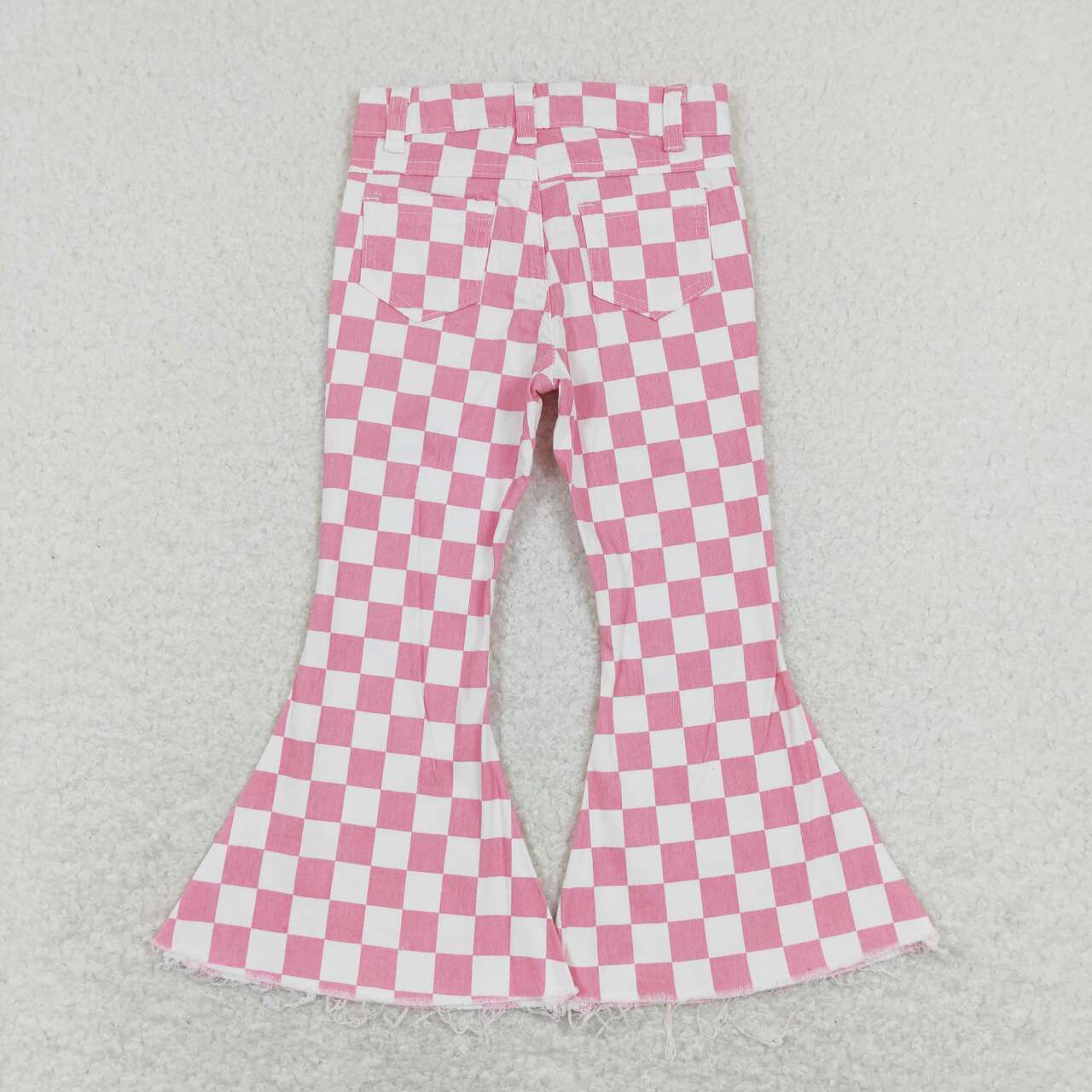 P0348 Pink Plaid Denim Bell Bottom Jeans Girls Pants