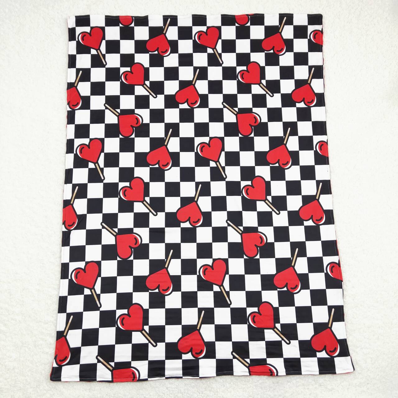 BL0113  Black Plaid Heart Print Kids Valentine's Blanket