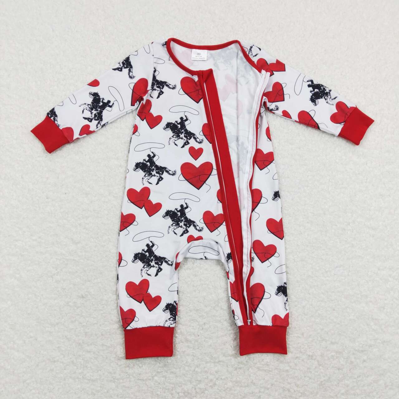 LR0903  Rodeo Heart Print Baby Boys Valentine's Zipper Romper