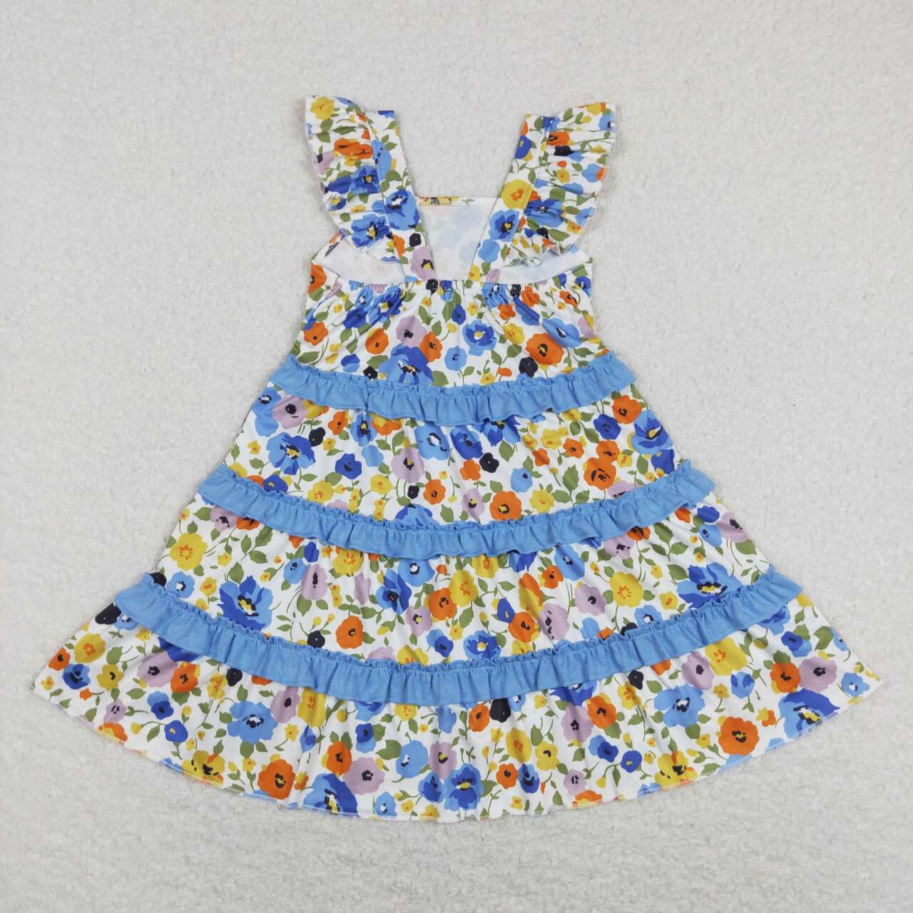 GSD0682 Blue Flowers Print Girls Summer Knee Length Dress