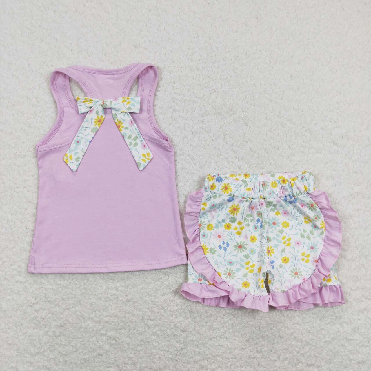 GSSO0511 Pink Pocket Vest Flowers Shorts Girls Summer Clothes Set