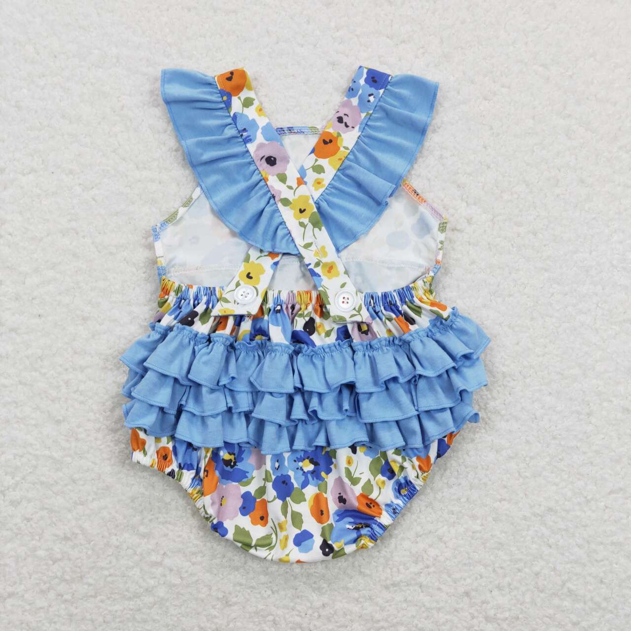 SR0824 Blue Flowers Print Baby Girls Summer Bubble Romper