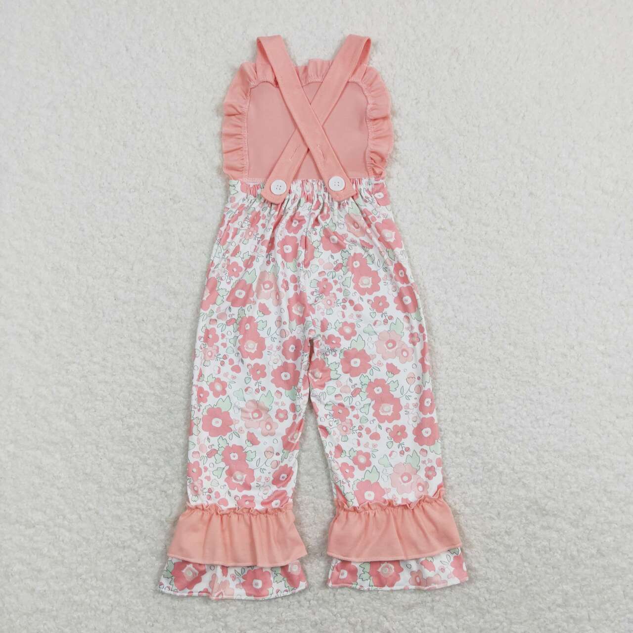 SR0963 Pink Flowers Print Baby Girls Jumpsuits