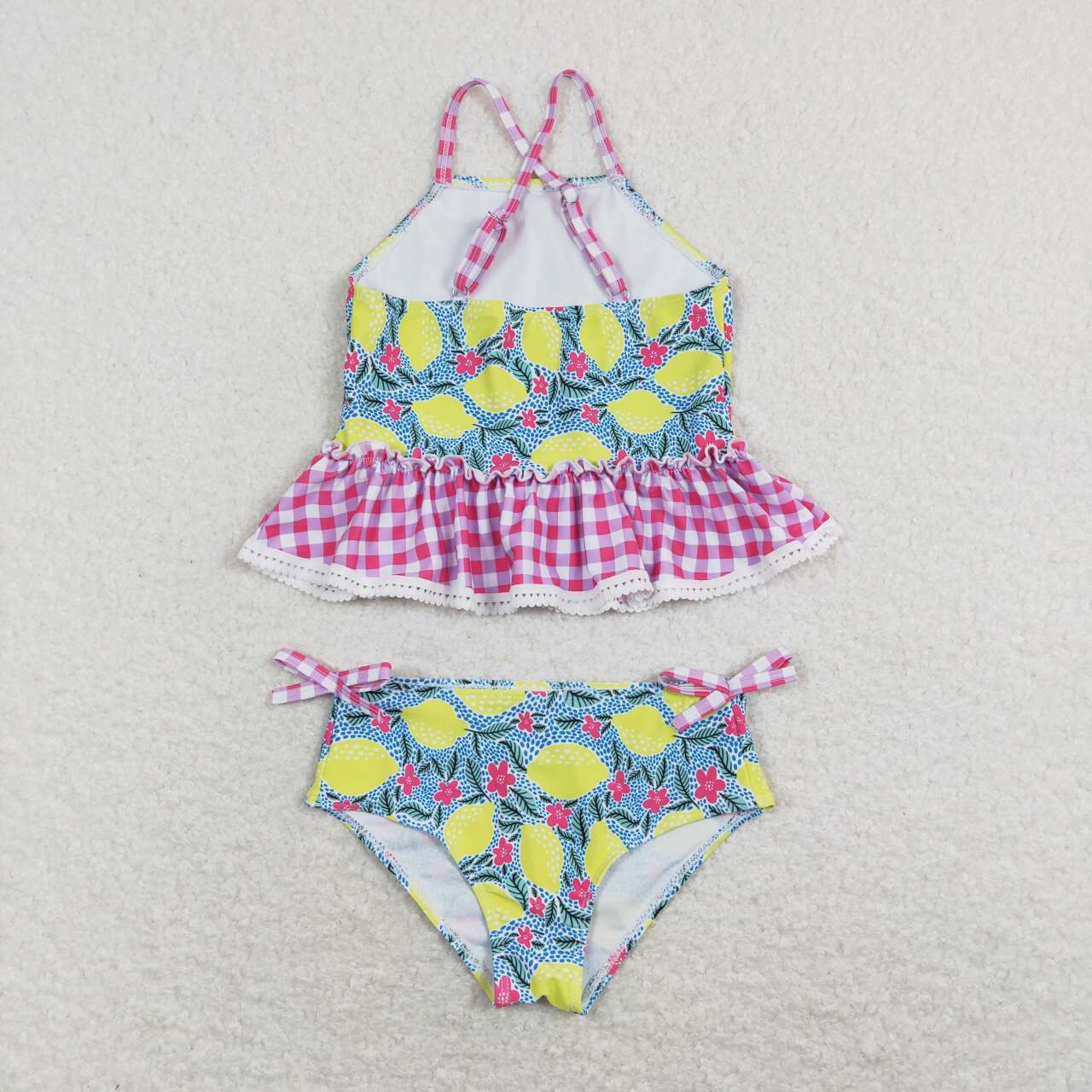 S0219 Lemon Flowers Print Girls 2 Pieces Swimsuits