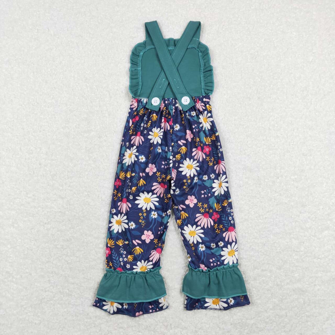 SR0964 Navy Flowers Print Baby Girls Jumpsuits