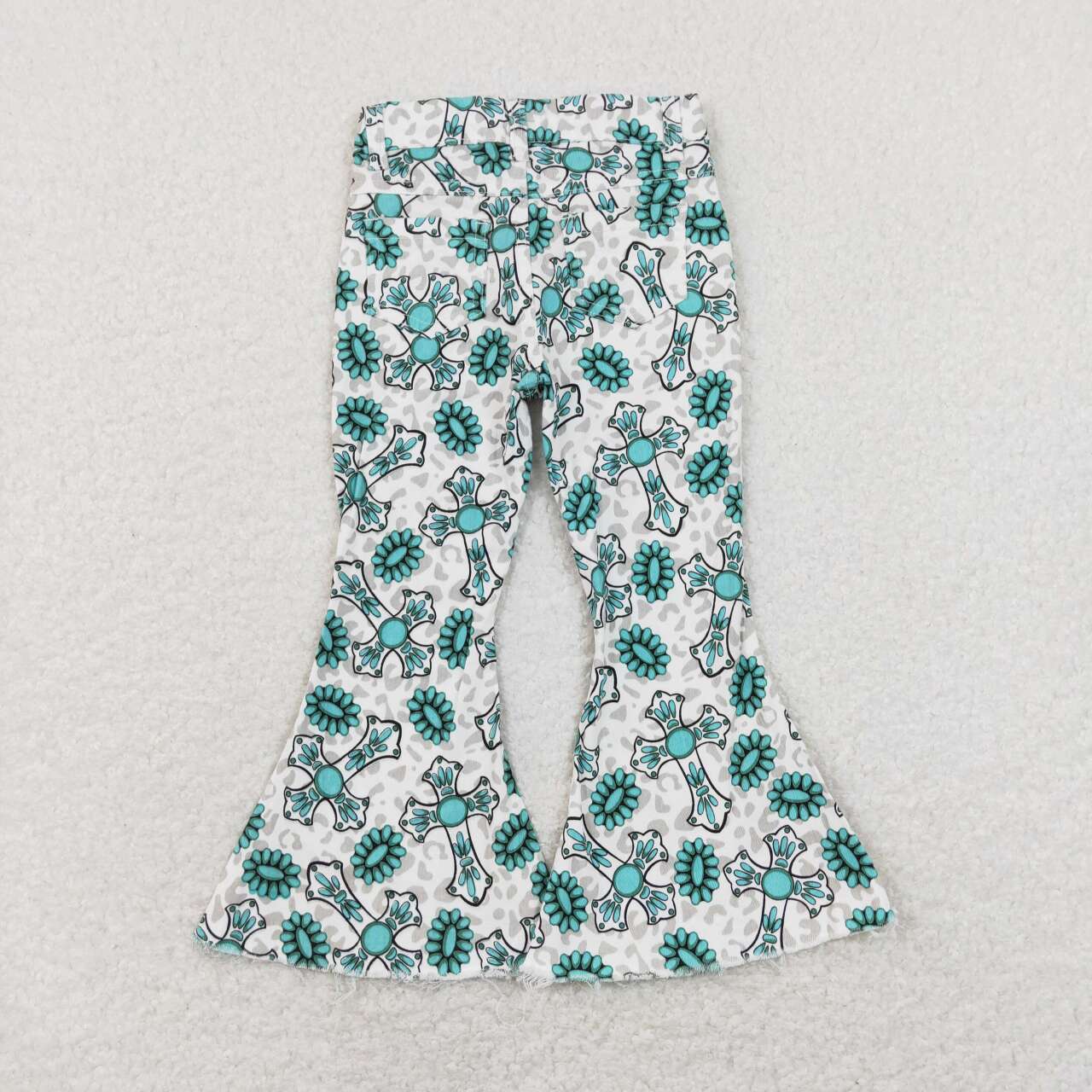 P0414 Turquoise Cross Denim Easter Jeans Girls Pants