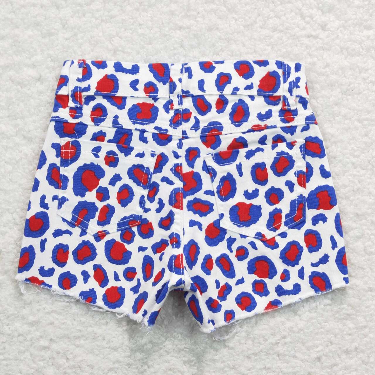 SS0167 Blue Red Leopard White Denim 4th of July Jeans Girls Shorts