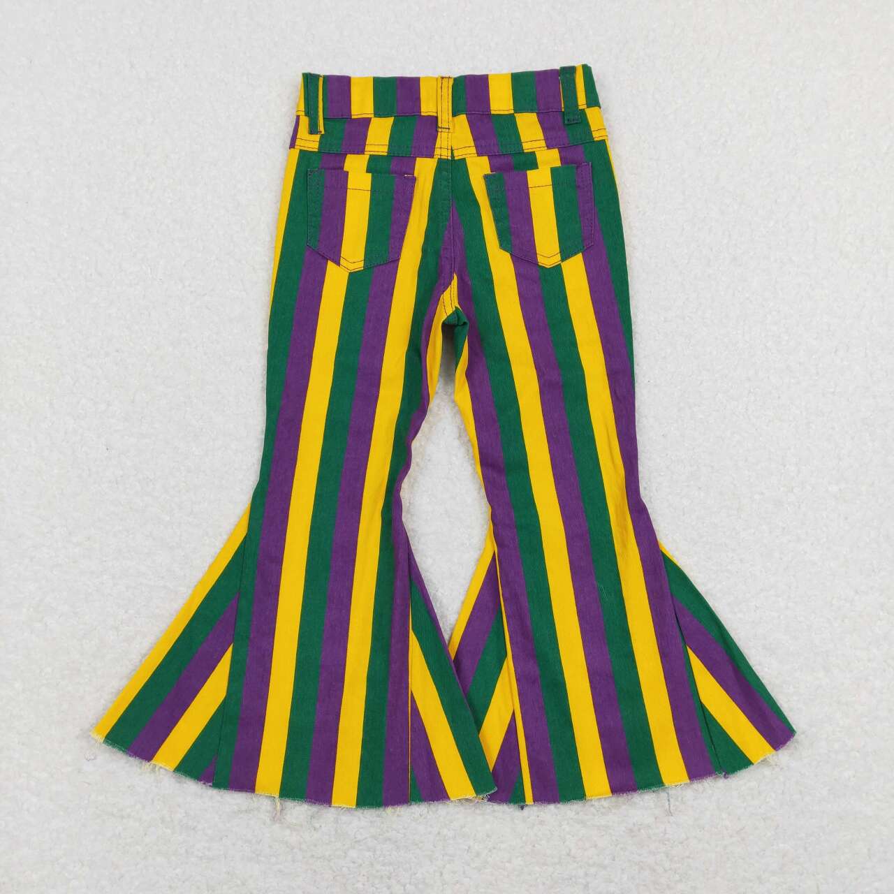 P0327 Purple yellow green stripes denim girls bell bottom jeans Mardi Gras pants