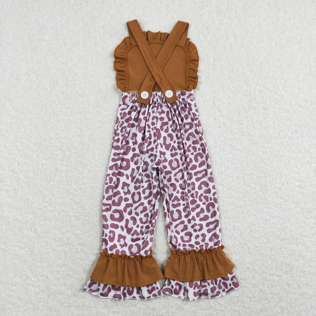 SR0965 Brown Leopard Print Baby Girls Jumpsuits