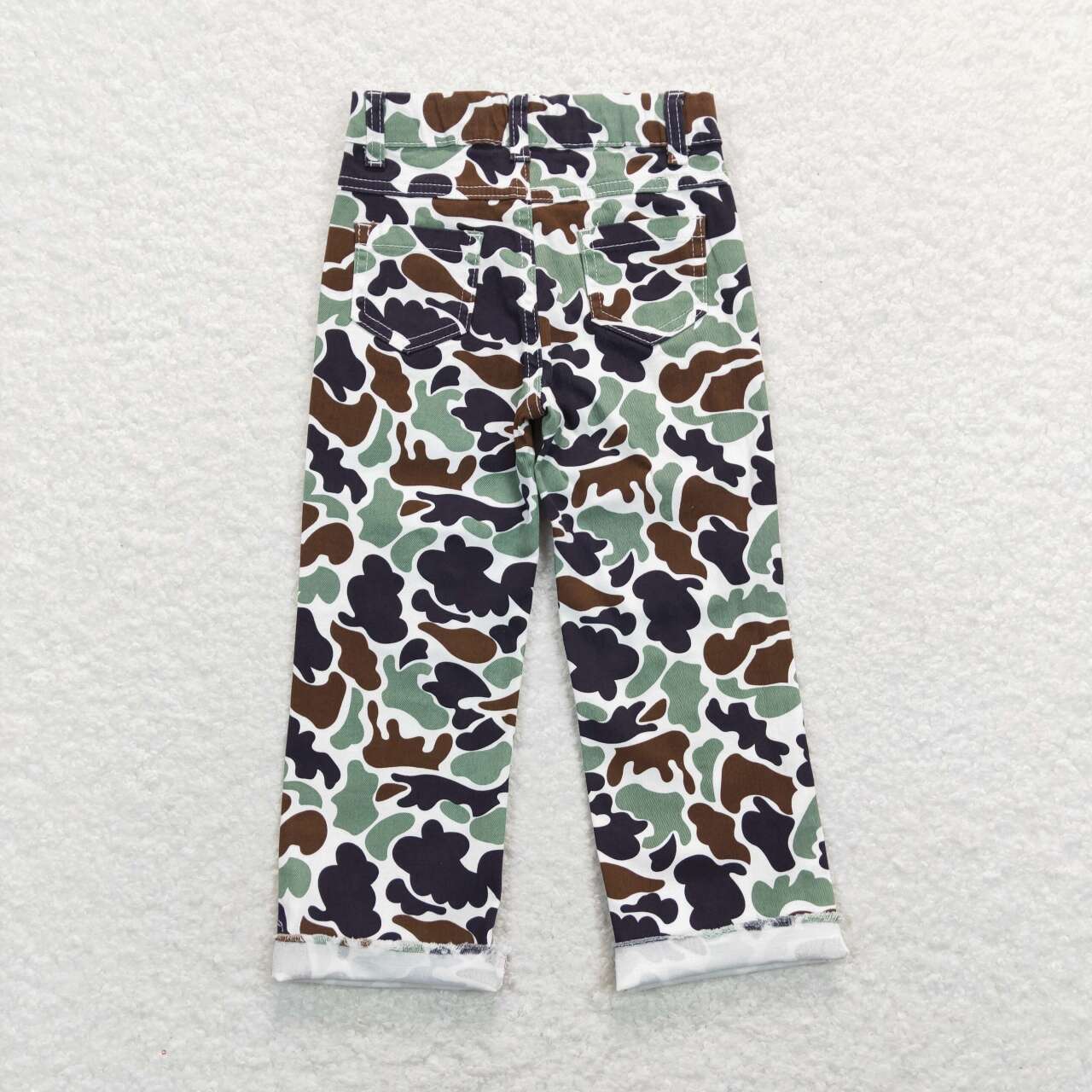 P0413 Green Camo Denim Hole Jeans Kids Pants