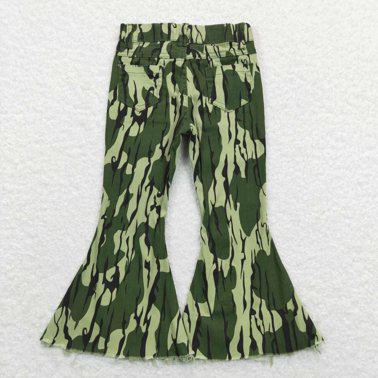 P0372 Green Camo Denim Bell Bottom Jeans Girls Pants