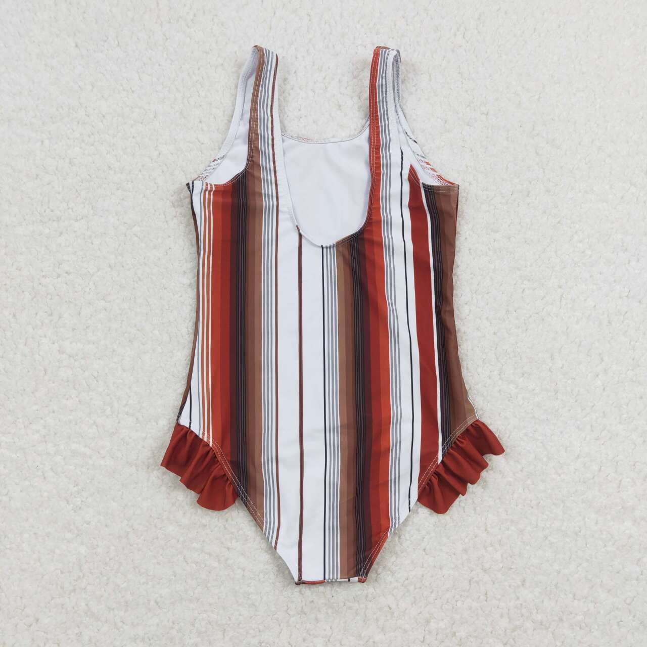 S0238 Brown Stripes Print 1 Piece Girls Swimsuits