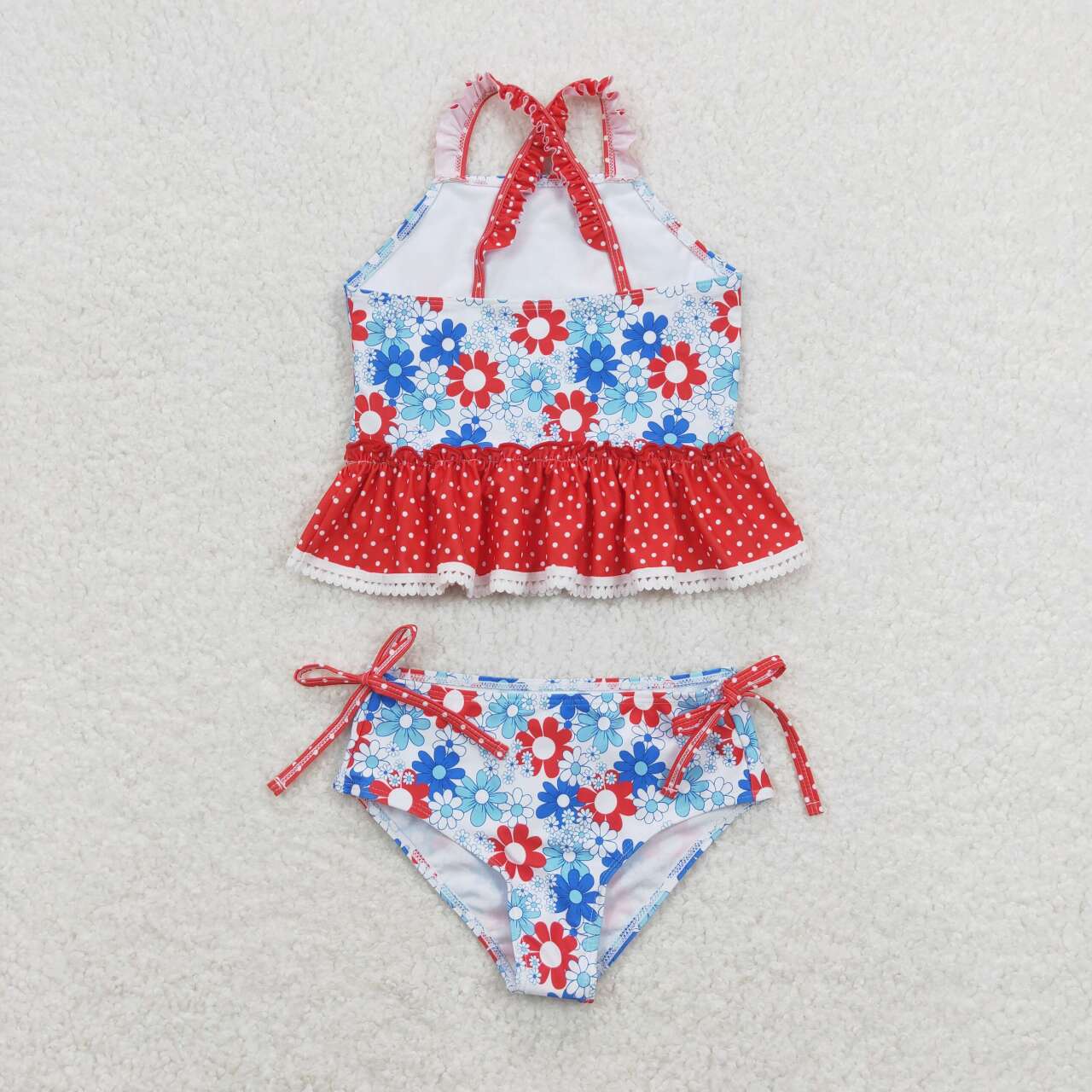 S0253 Flowers Print Girls 2 Pieces 4th of July Swimsuits