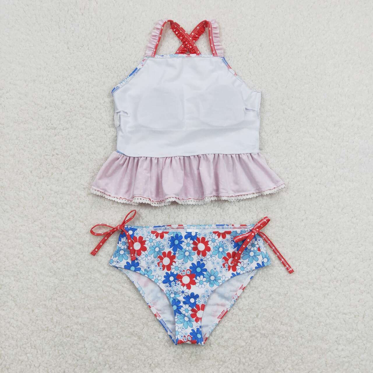 S0253 Flowers Print Girls 2 Pieces 4th of July Swimsuits