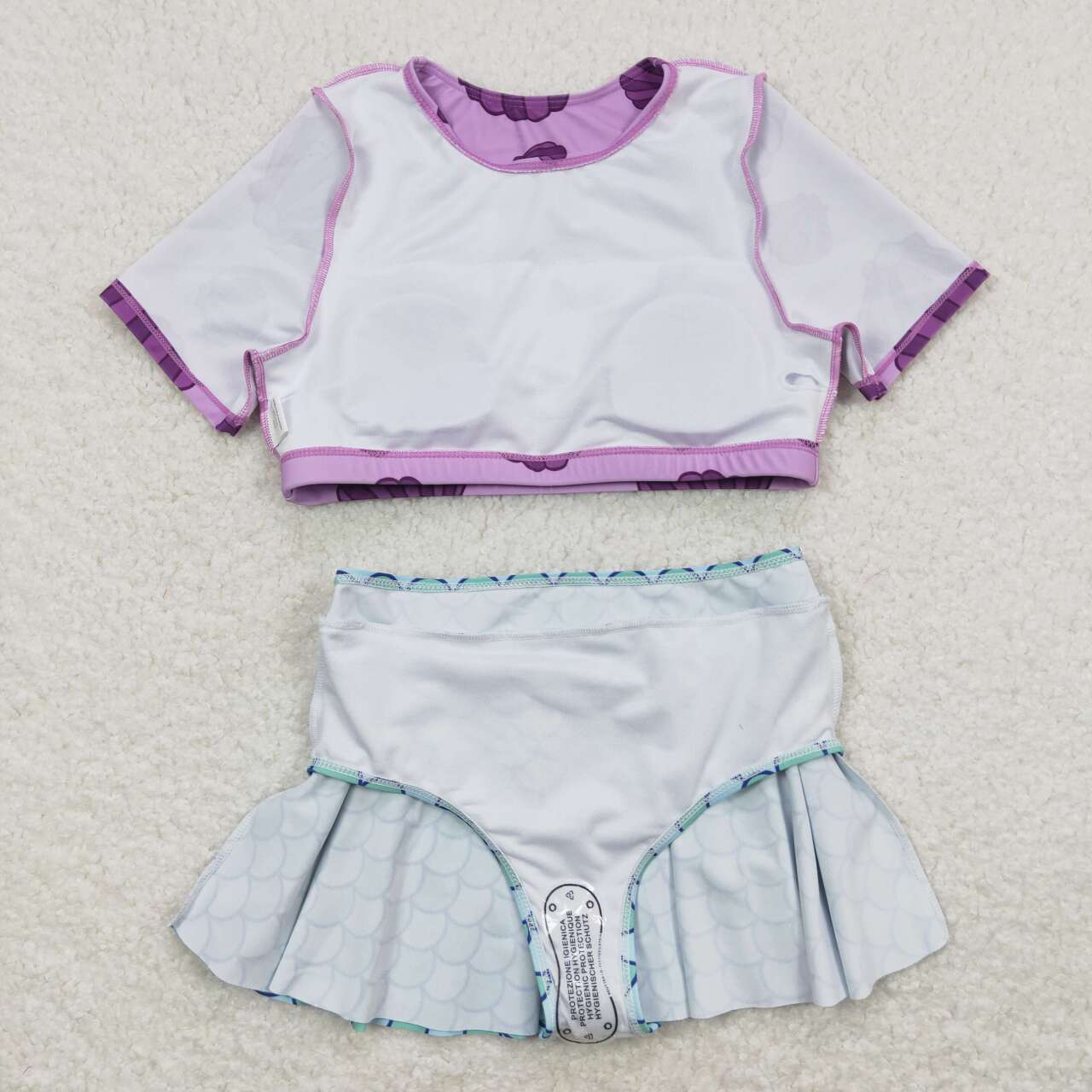 S0222 Purple Shell Top Fish Scale Bottom Girls 2 Pieces Swimsuits