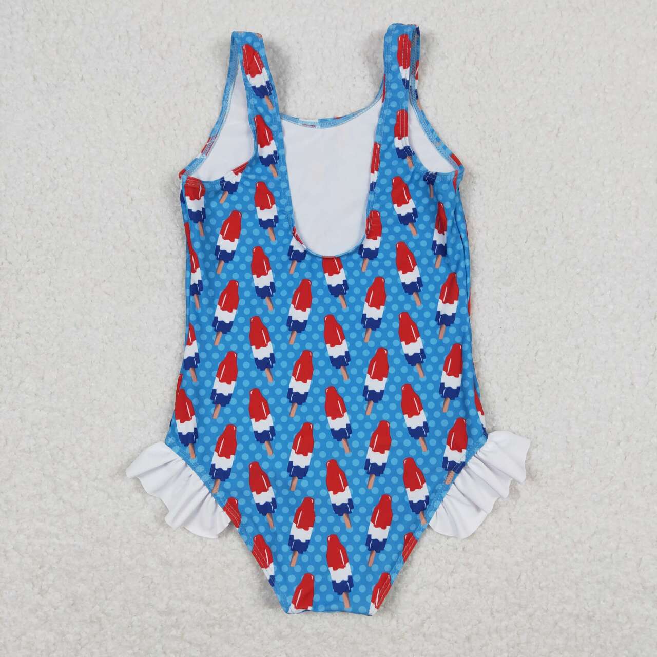 S0217 Popsicle Blue Polka Dots Print 1 Piece Girls 4th of July Swimsuits