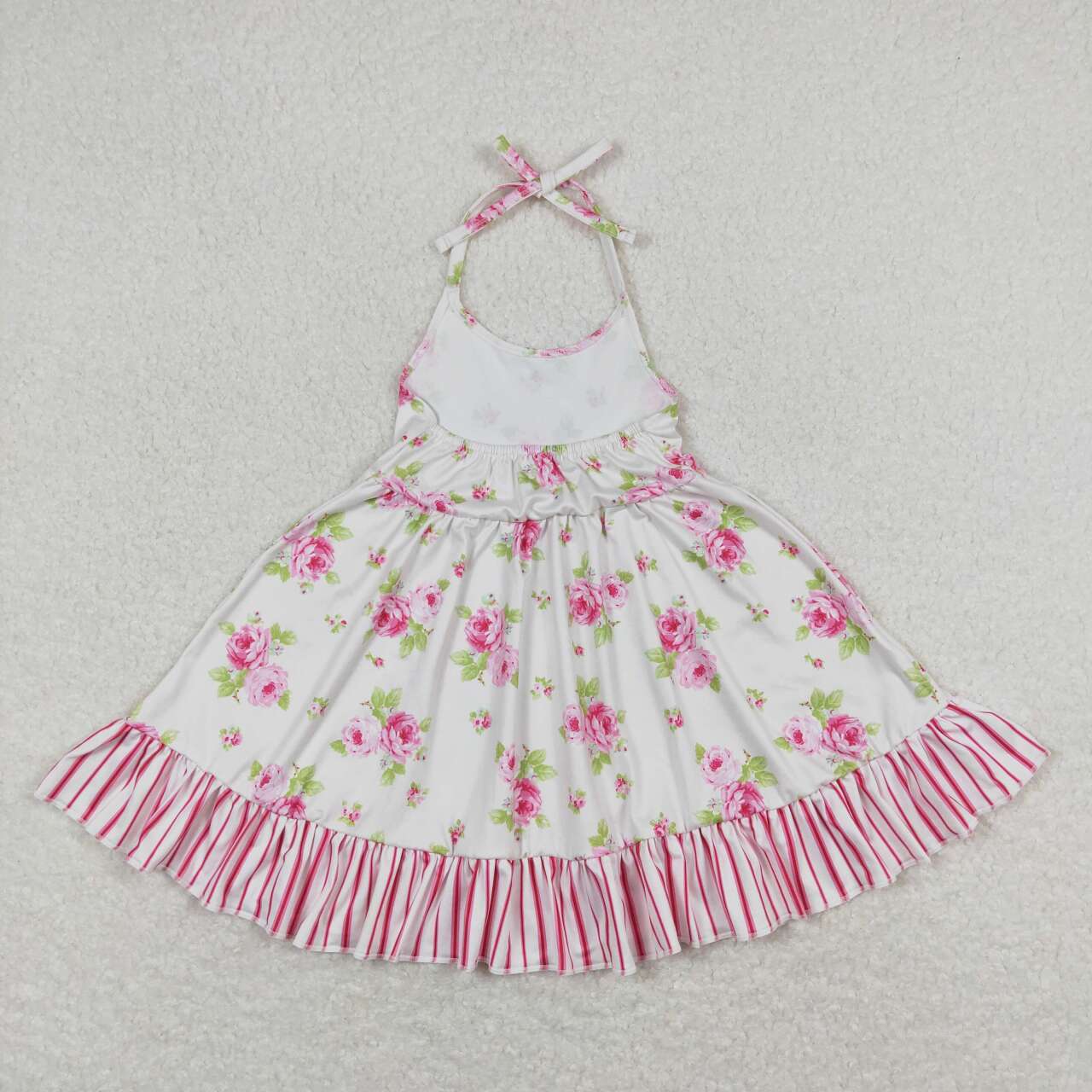 GSD0859 Flowers Print Girls Summer Knee Length Strap Dress