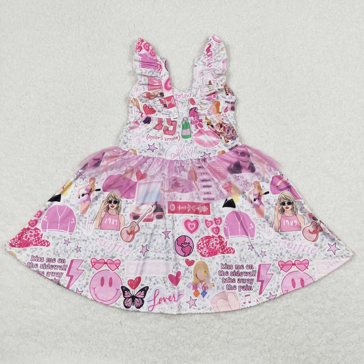 GSD0691 Pink Singer Swiftie Print Girls Tulle Knee Length Dress