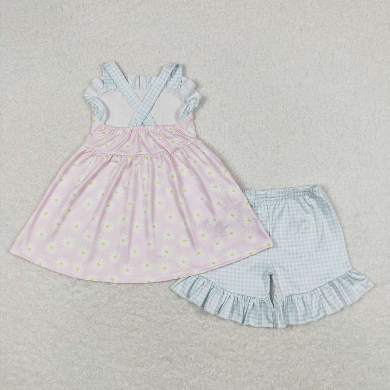GSSO0724  Daisy Flowers Print Girls Summer Clothes Set