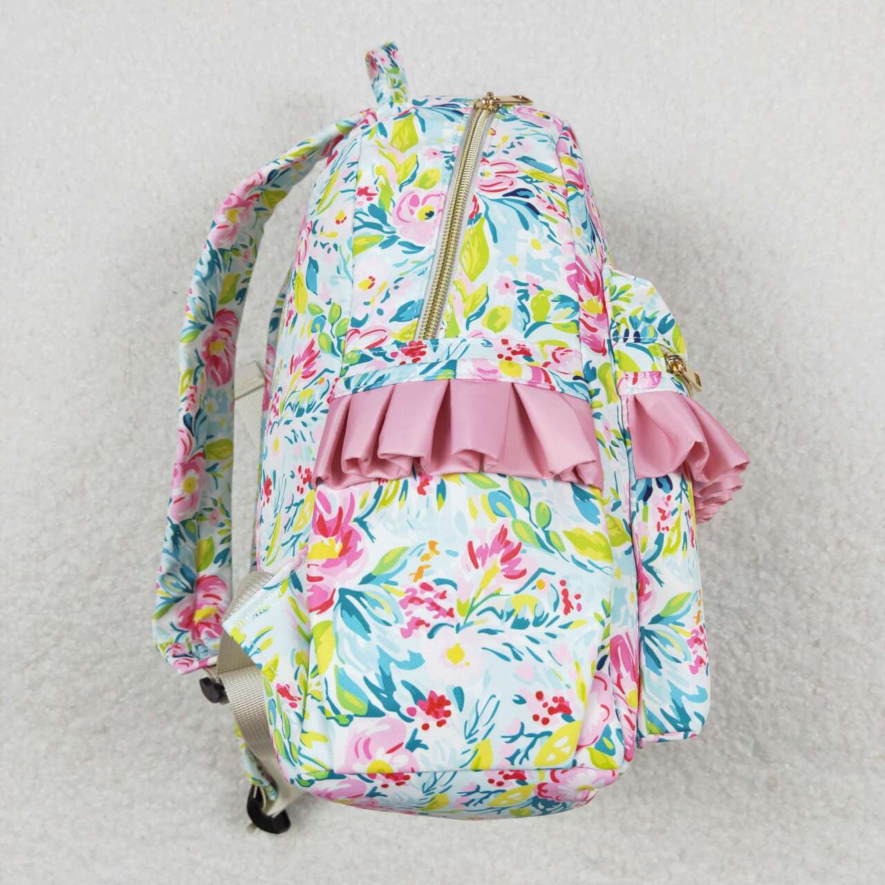 BA0176 Girls Bag Green Flowers Print Backpack