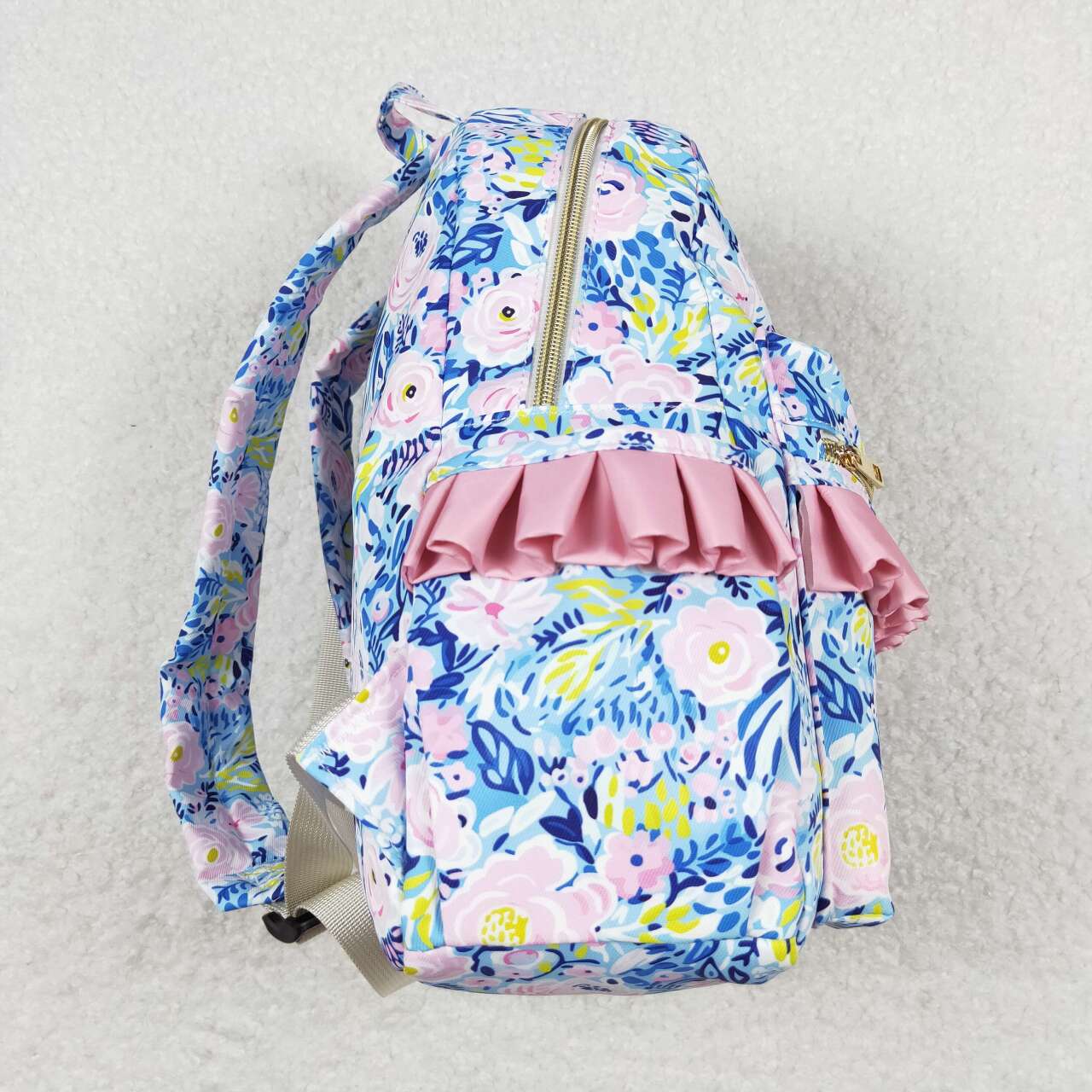 BA0175 Girls Bag Blue Flowers Print Backpack