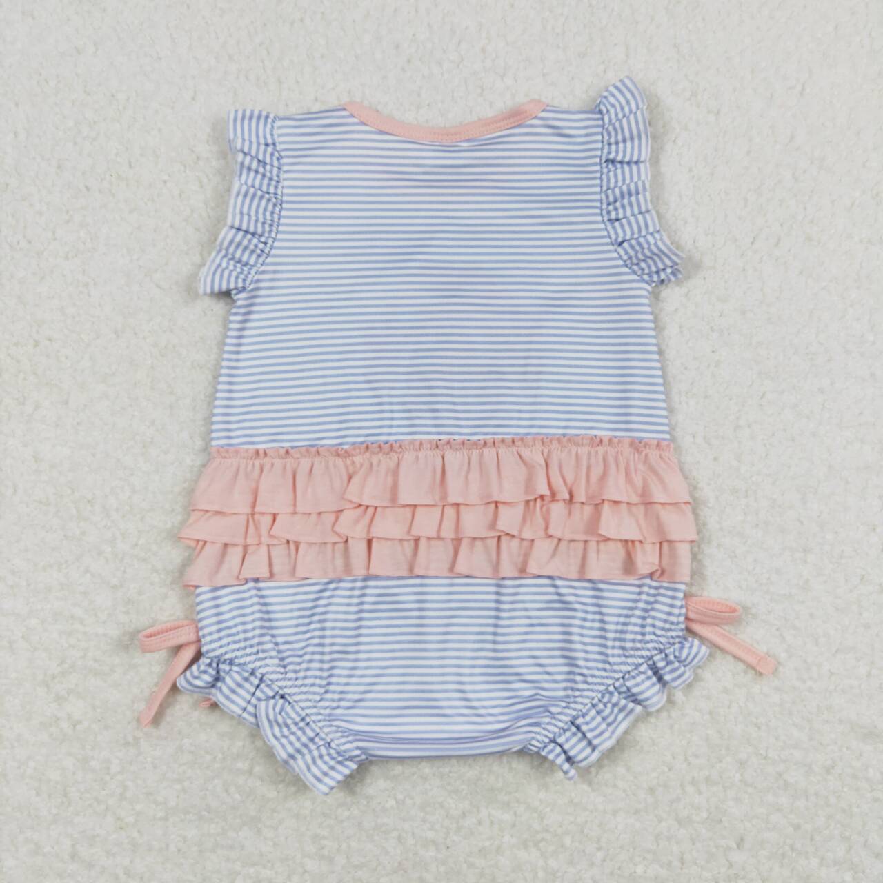 SR0931 Blue Stripes Dance Shoes Embroidery Baby Girls Summer Romper