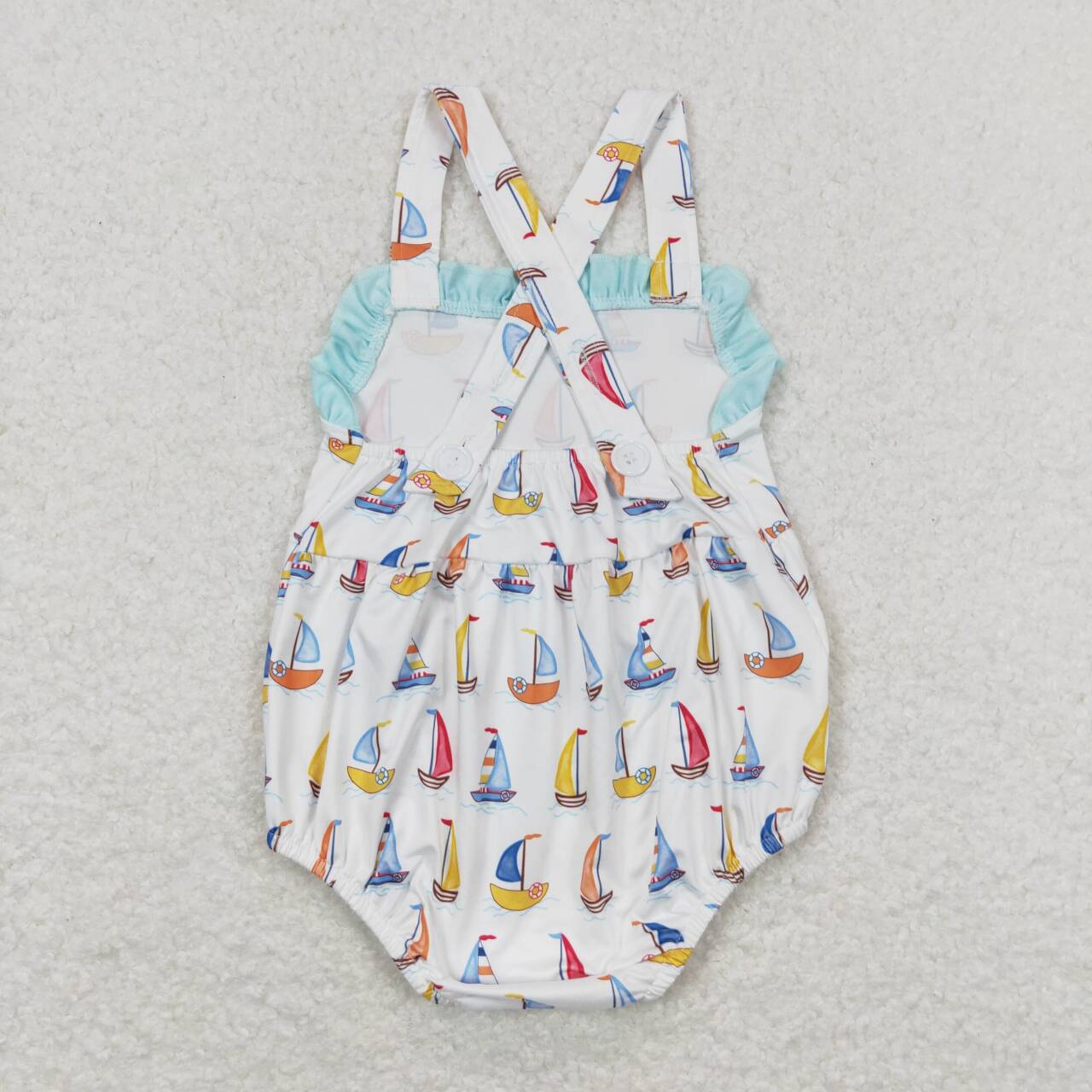 SR1060 Sailboat Print Baby Girls Summer Romper