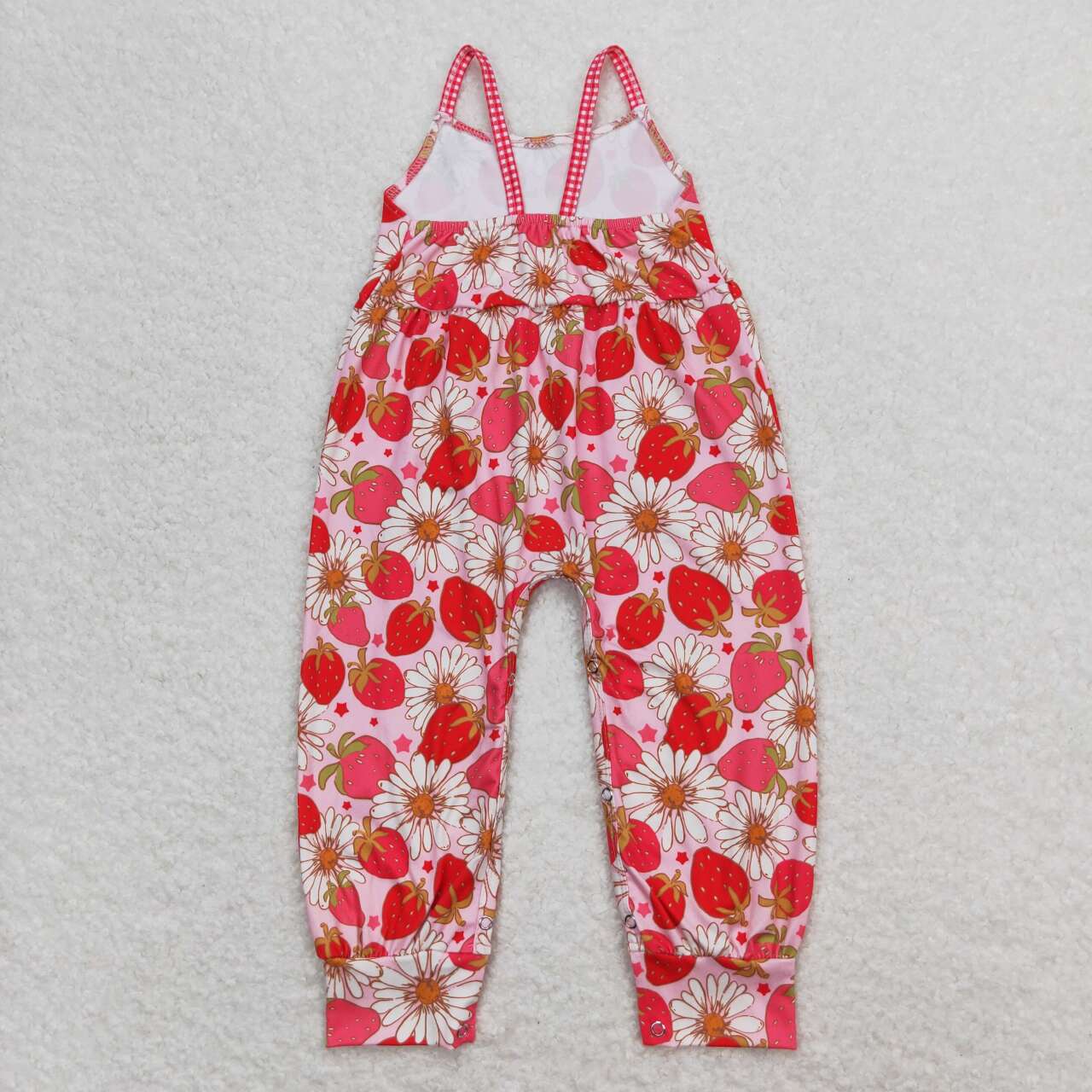 SR0887 Strawberry Flowers Print Baby Girls Summer Romper