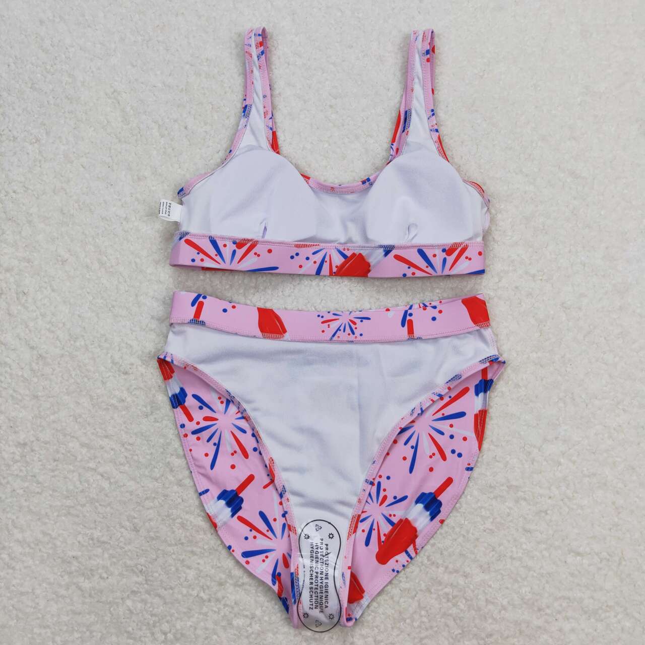 S0334 Adult Fireworks Popsicle Pink Print Woman 2 Pieces 4th of July Swimsuits