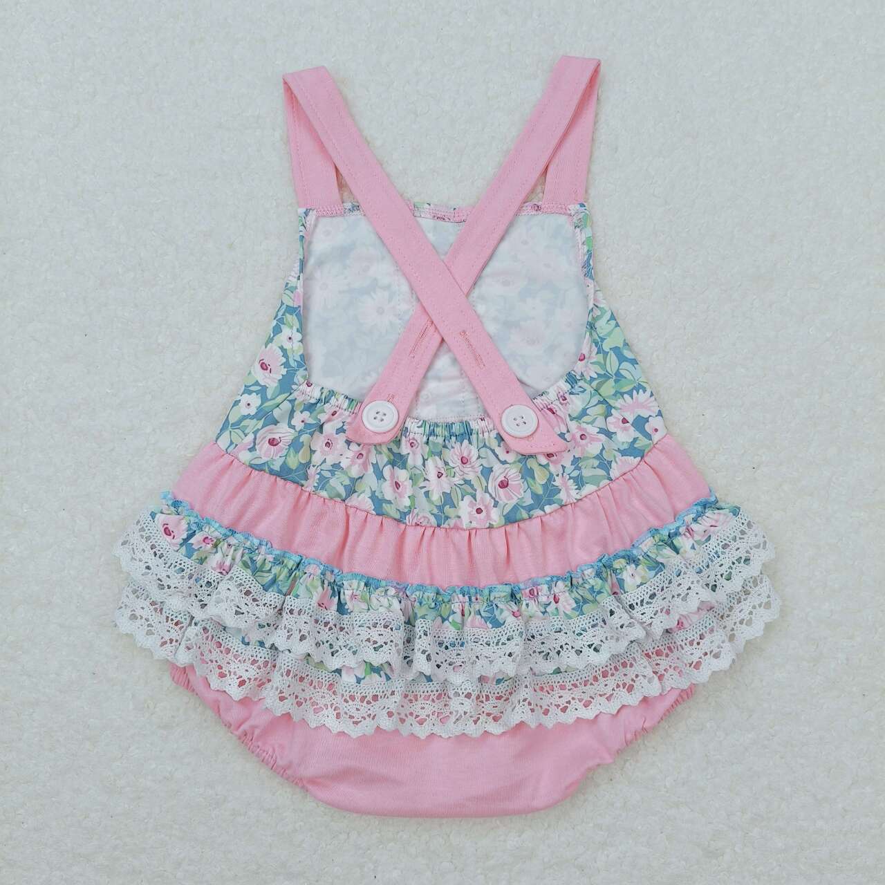 SR0986 Pink Flowers Print Baby Girls Summer Bubble Romper