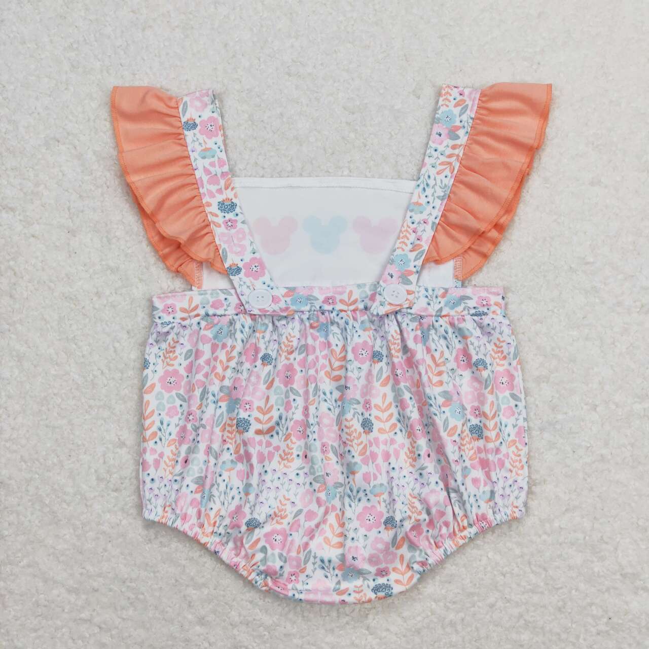 SR1138 Cartoon Mouse Flowers Print Baby Girls Summer Romper