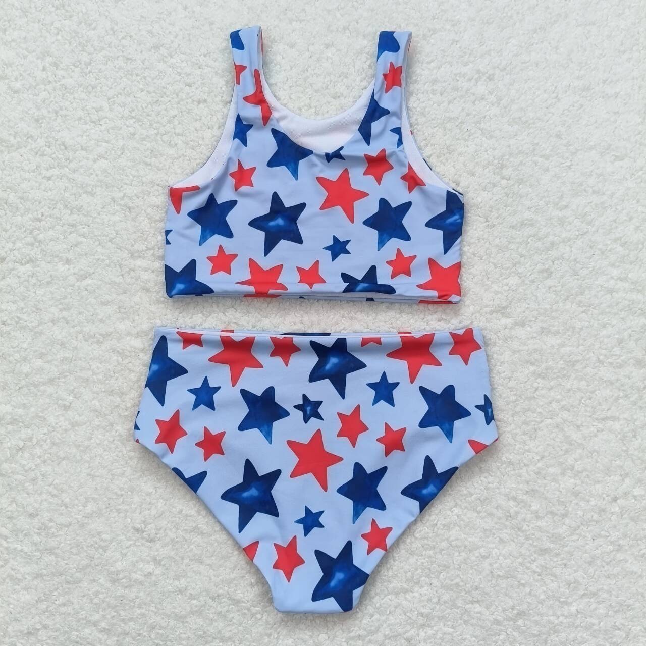 S0228 Star Print 2 Pieces Girls 4th of July Swimsuits