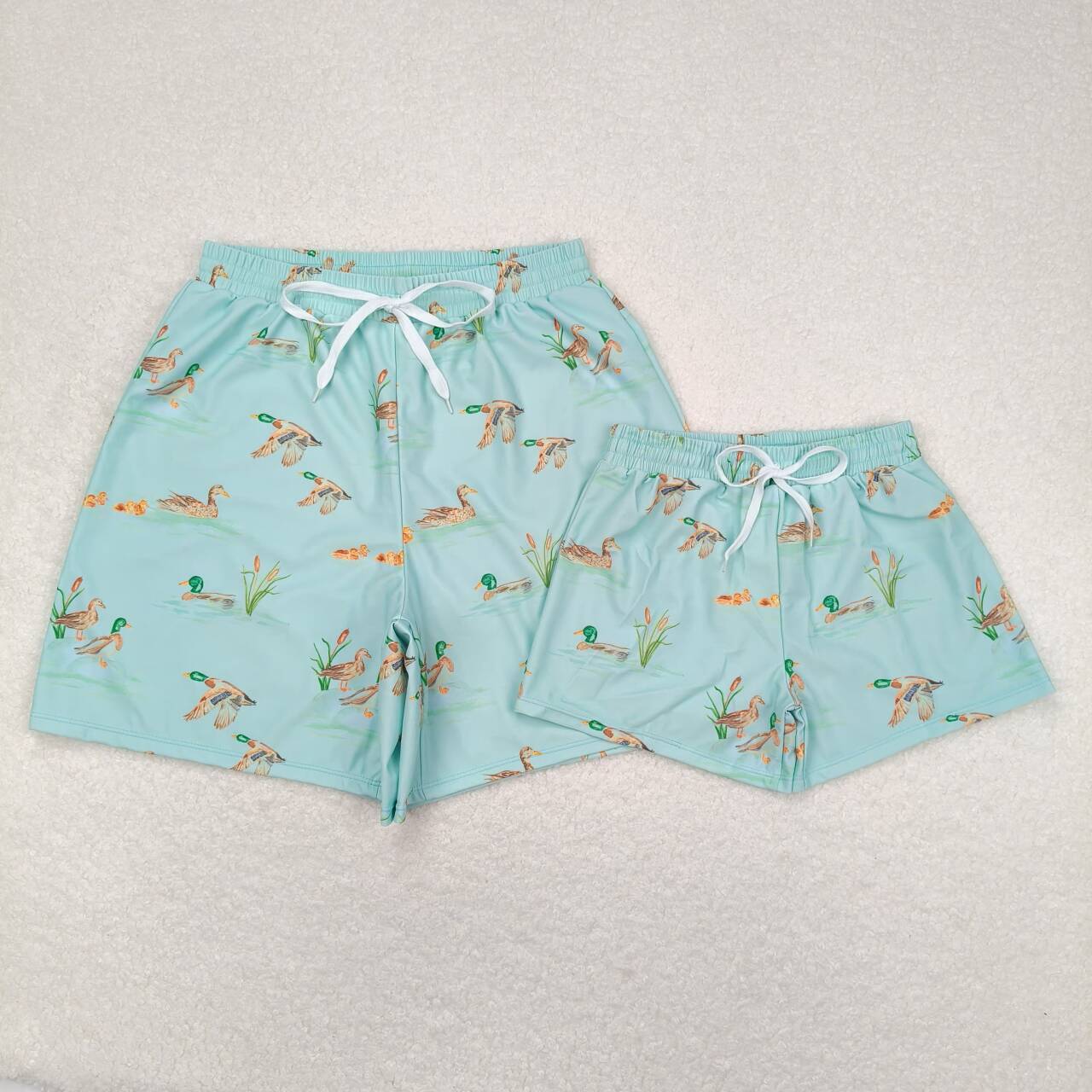 Green Duck Print Family Matching Swim Trunks