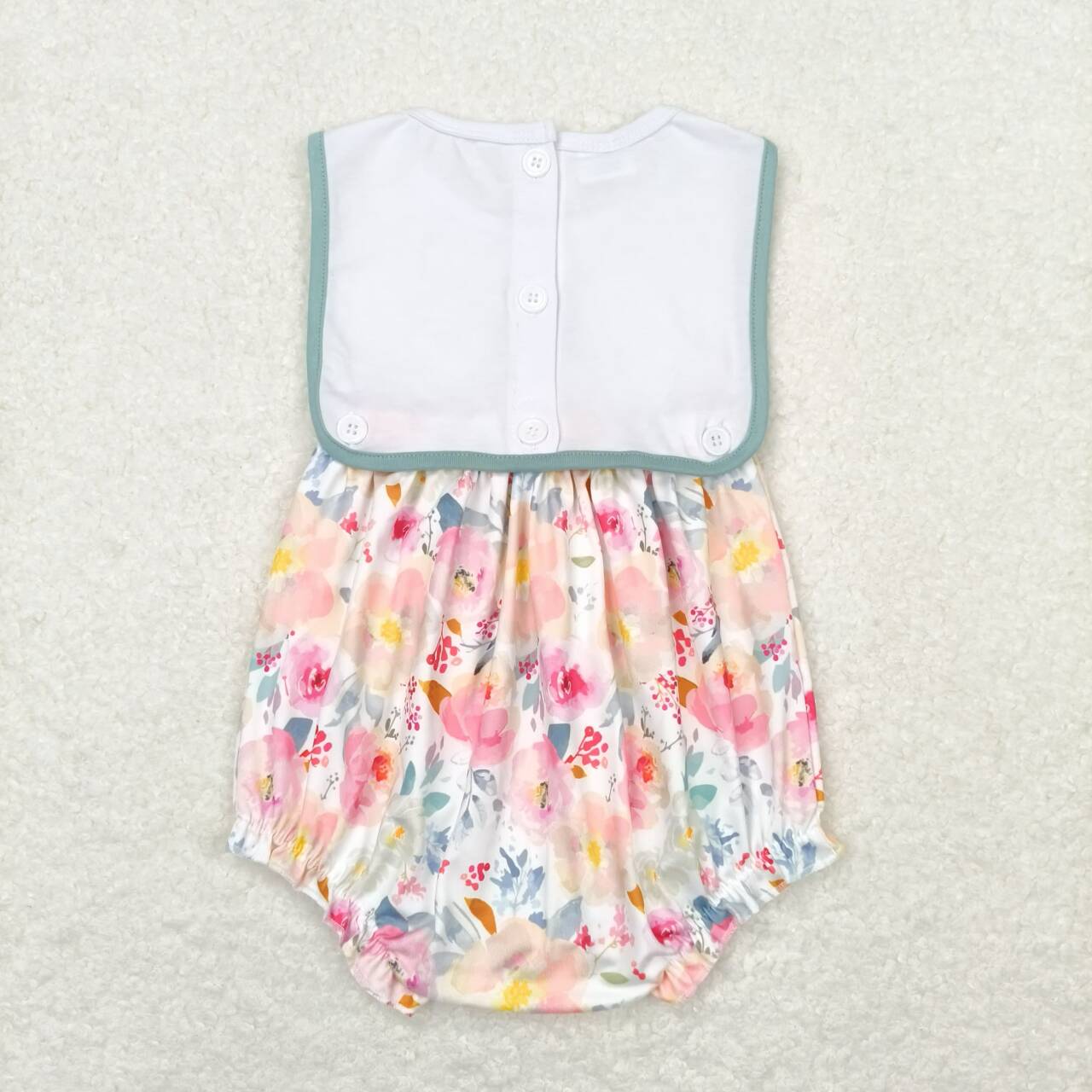 SR0989 I LOVE MOM Embroidery Flowers Print Baby Girls Summer Buttons Romper