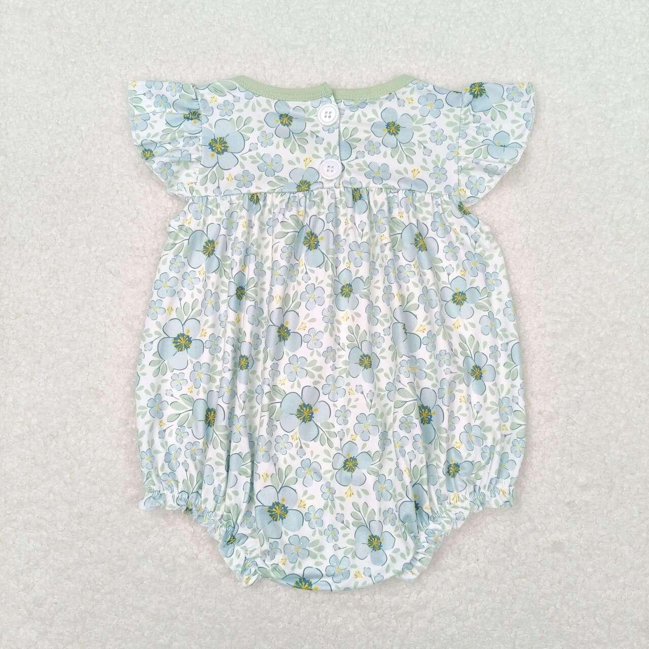 SR1180 Green Flowers Print Baby Girls Summer Romper