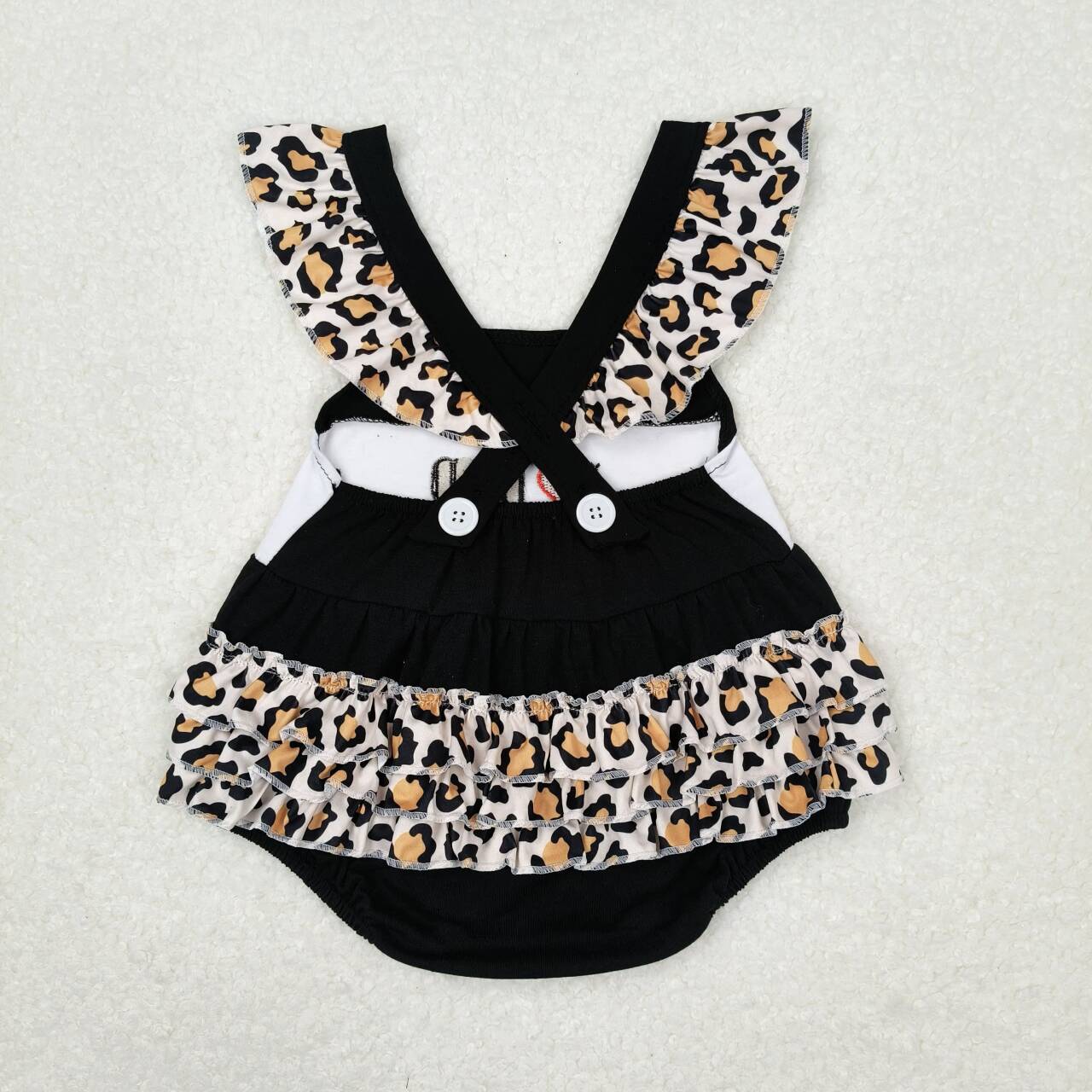 SR1147 I LOVE DAD Embroidery Leopard Print Baby Girls Summer Bubble Romper