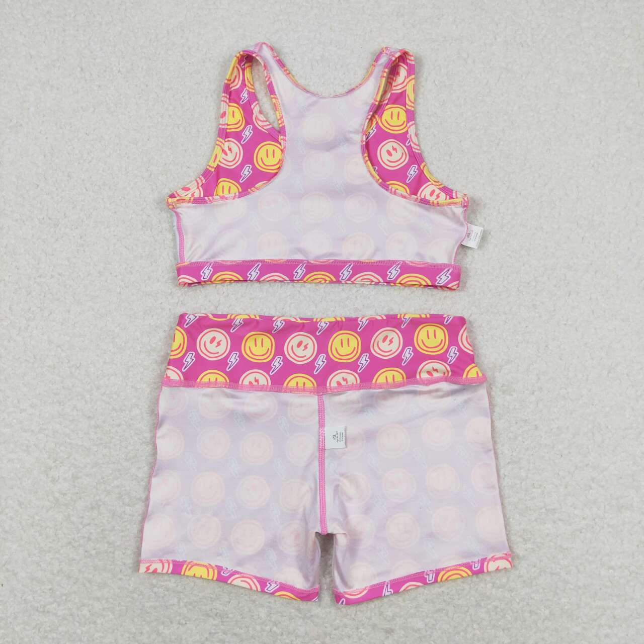 GSSO0904  Pink Smiling Face Print Girls Summer Clothes Set