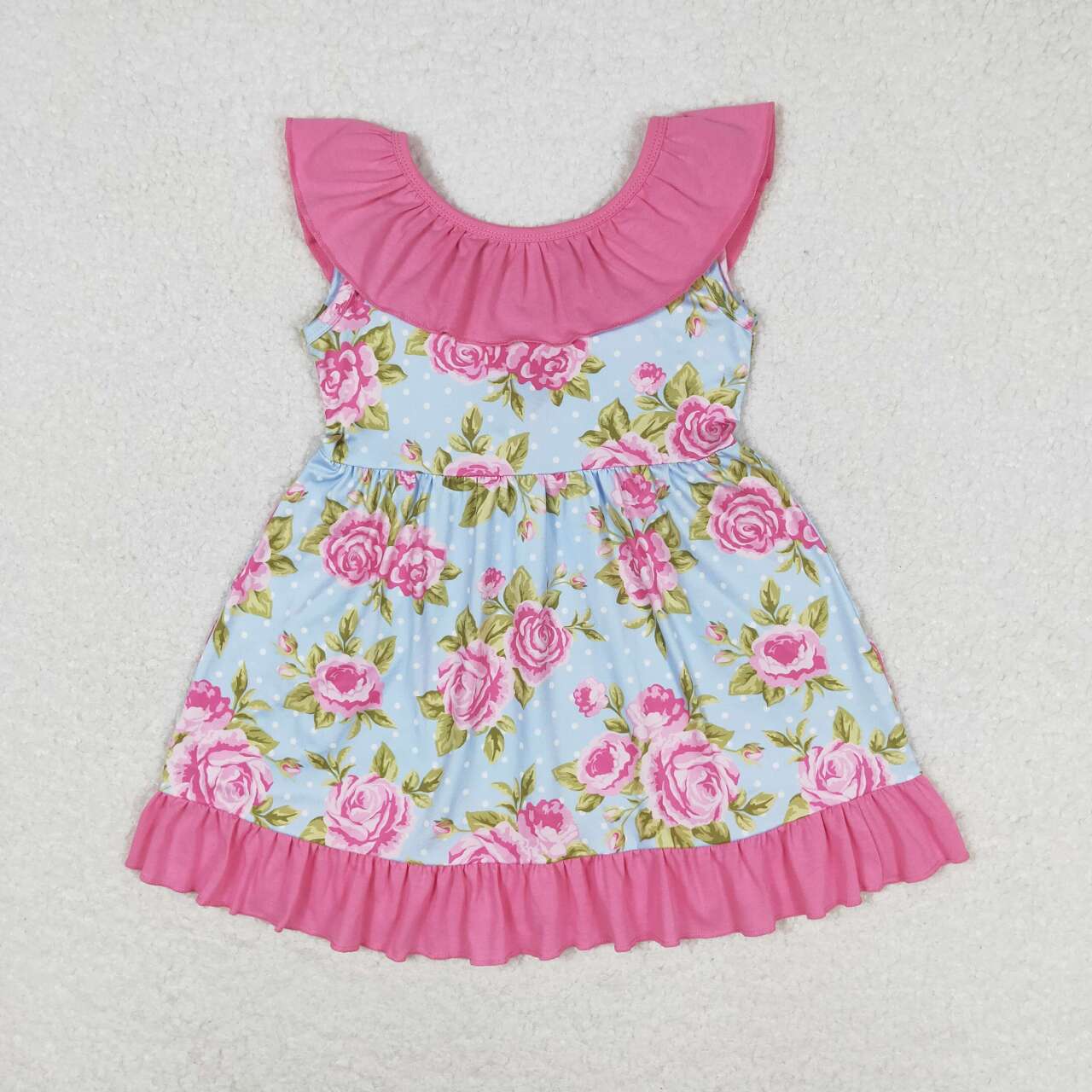 GSD0738 Flowers Print Girls Summer Knee Length Dress