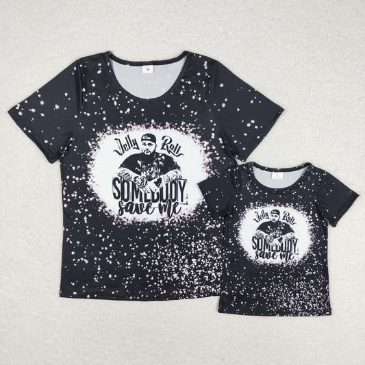 Mom and Me Black Singer Jelly Save Me Print Summer Tee Shirts Top