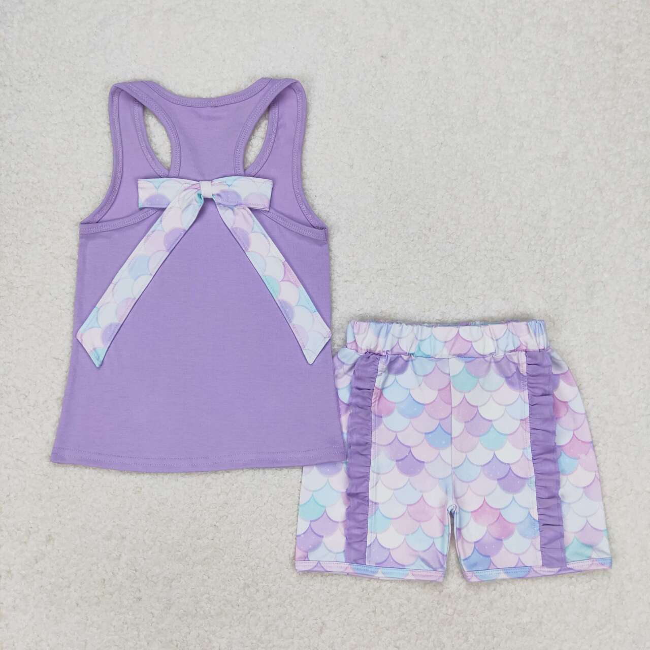 GSSO1060  Purple Tank Top Scale Shorts Girls Summer Clothes Set