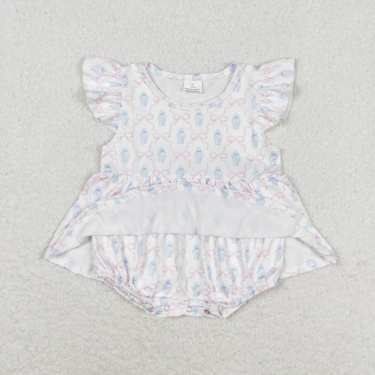 SR1217 Bows Print Baby Girls Summer Romper