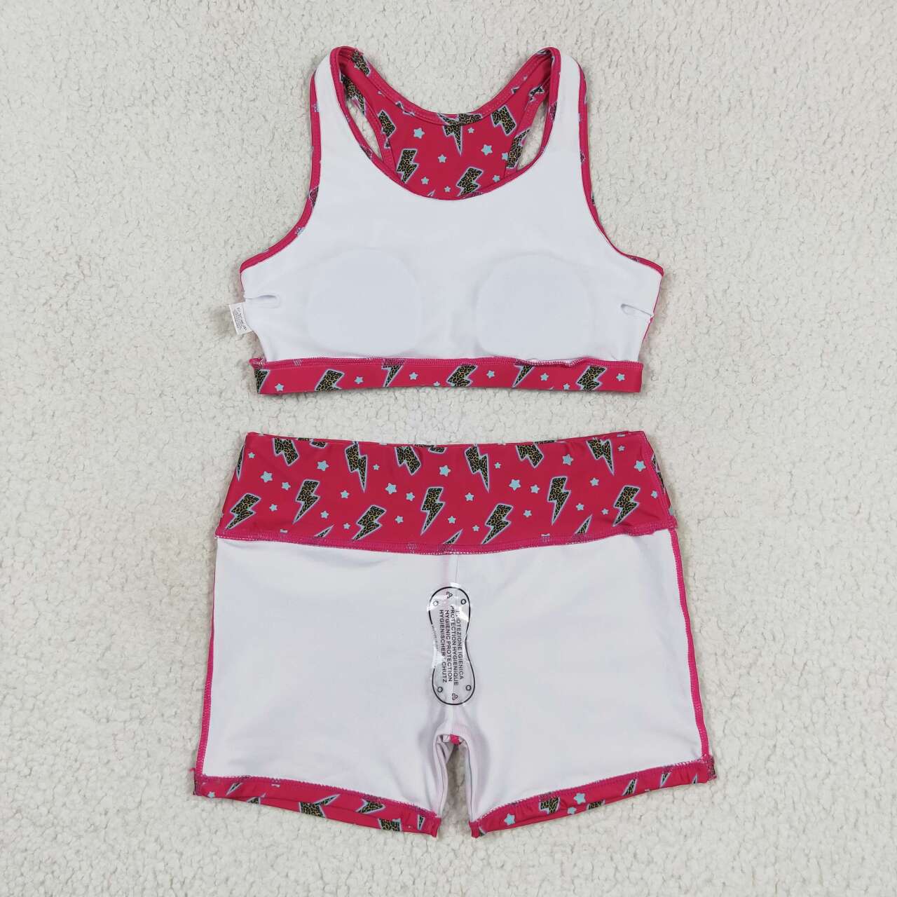 GSSO0903  Hot Pink Flash Stars Print Girls Summer Clothes Set